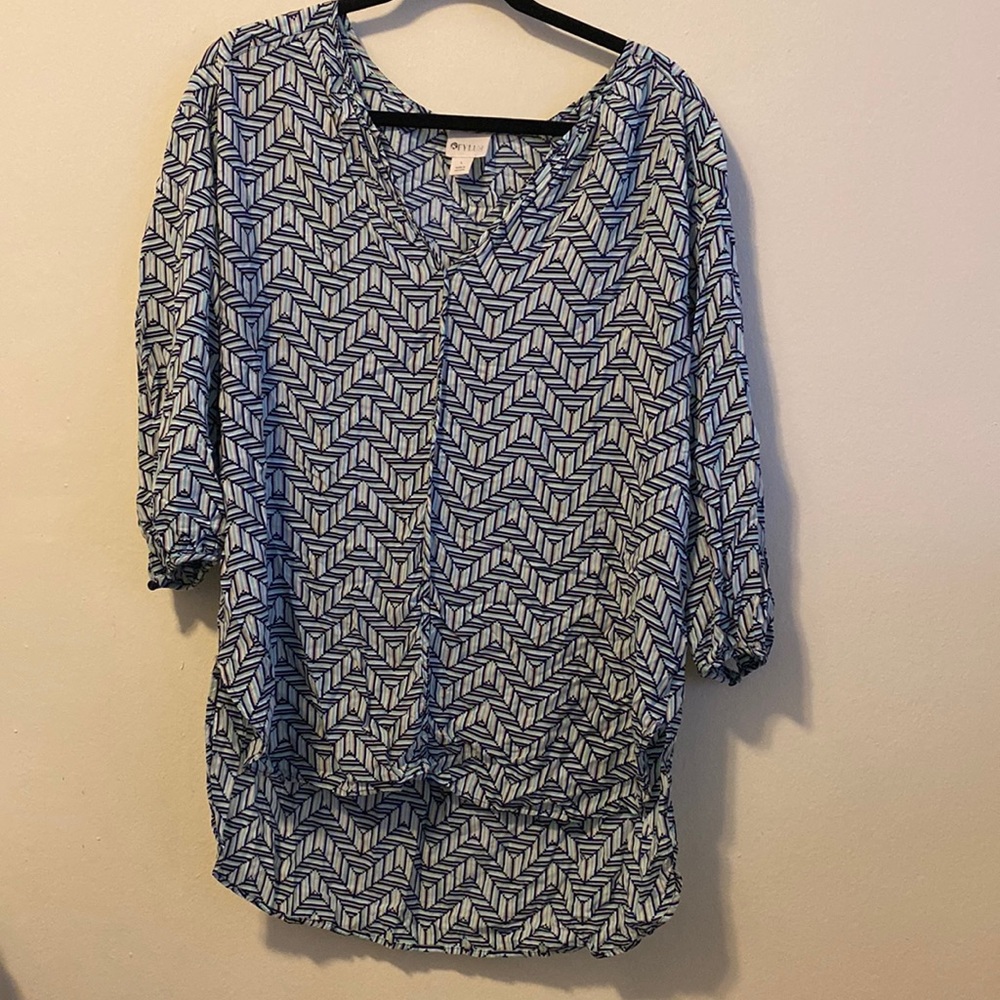 🔥 Stylus Blue Pattern Blouse Tee Shirt Large